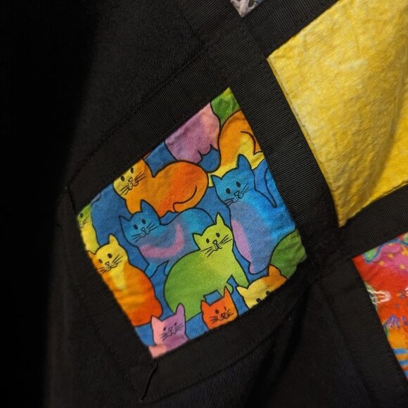 Vintage Cat Patchwork Quilted Sweatshirt Dopamine Dressing Jerzees XL 90's - Picture 9 of 10